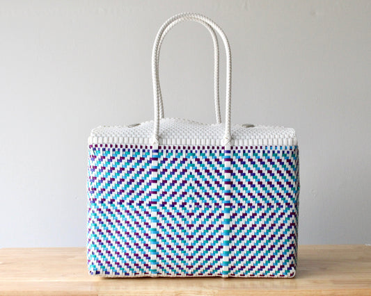 White & Blue Handwoven Mexican Basket by MexiMexi