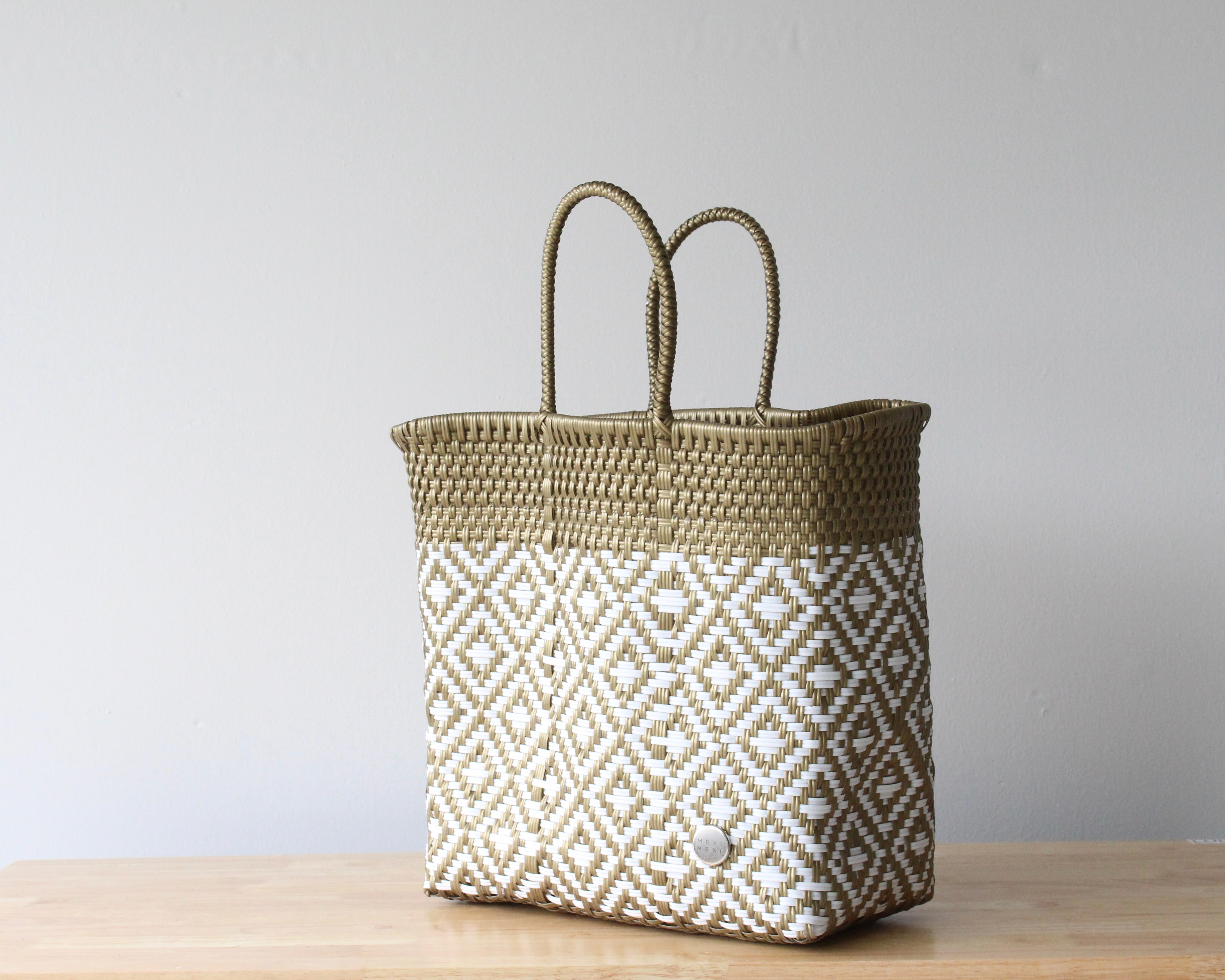 MexiMexi medium tote bag gold and white artisanal woven design