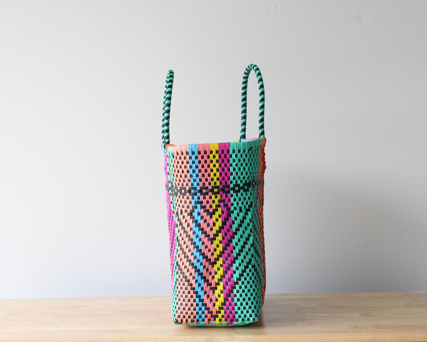 Artisanal woven plastic tote