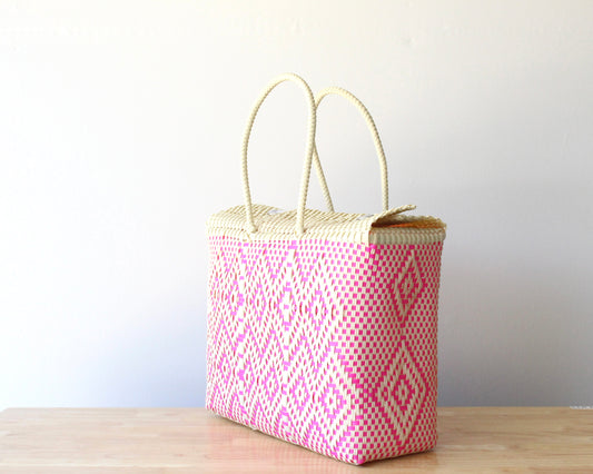 Beige & Pink Artisan Basket by MexiMexi