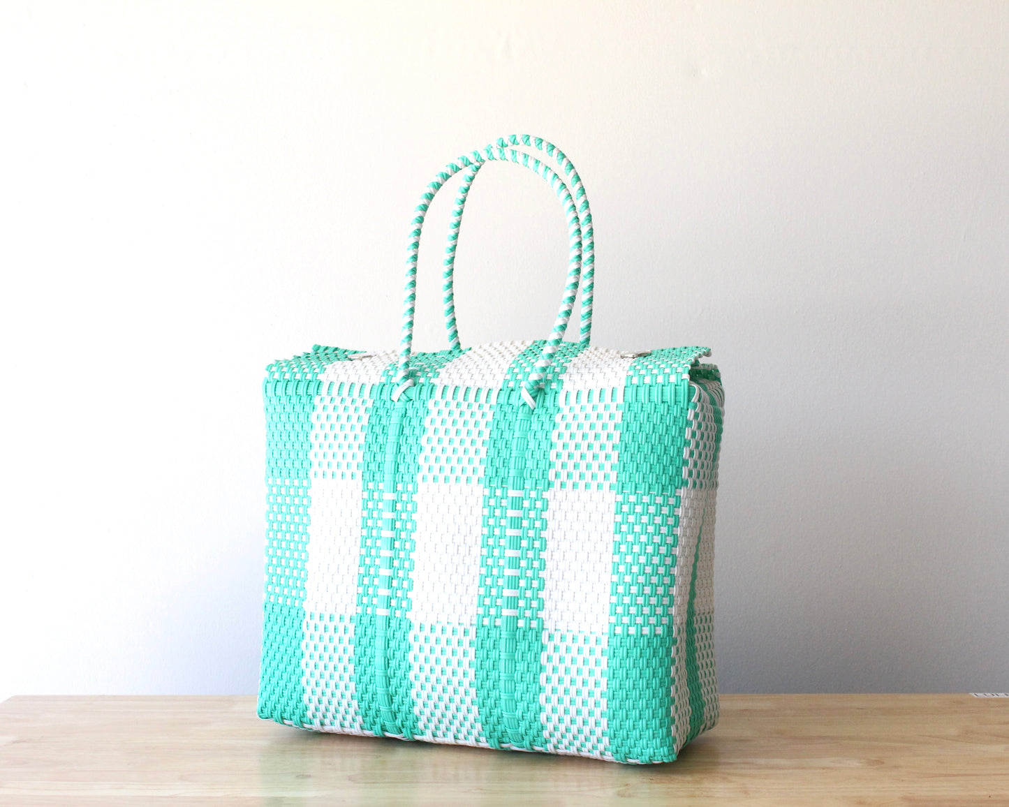 Aqua Plaid Artisan Basket by MexiMexi