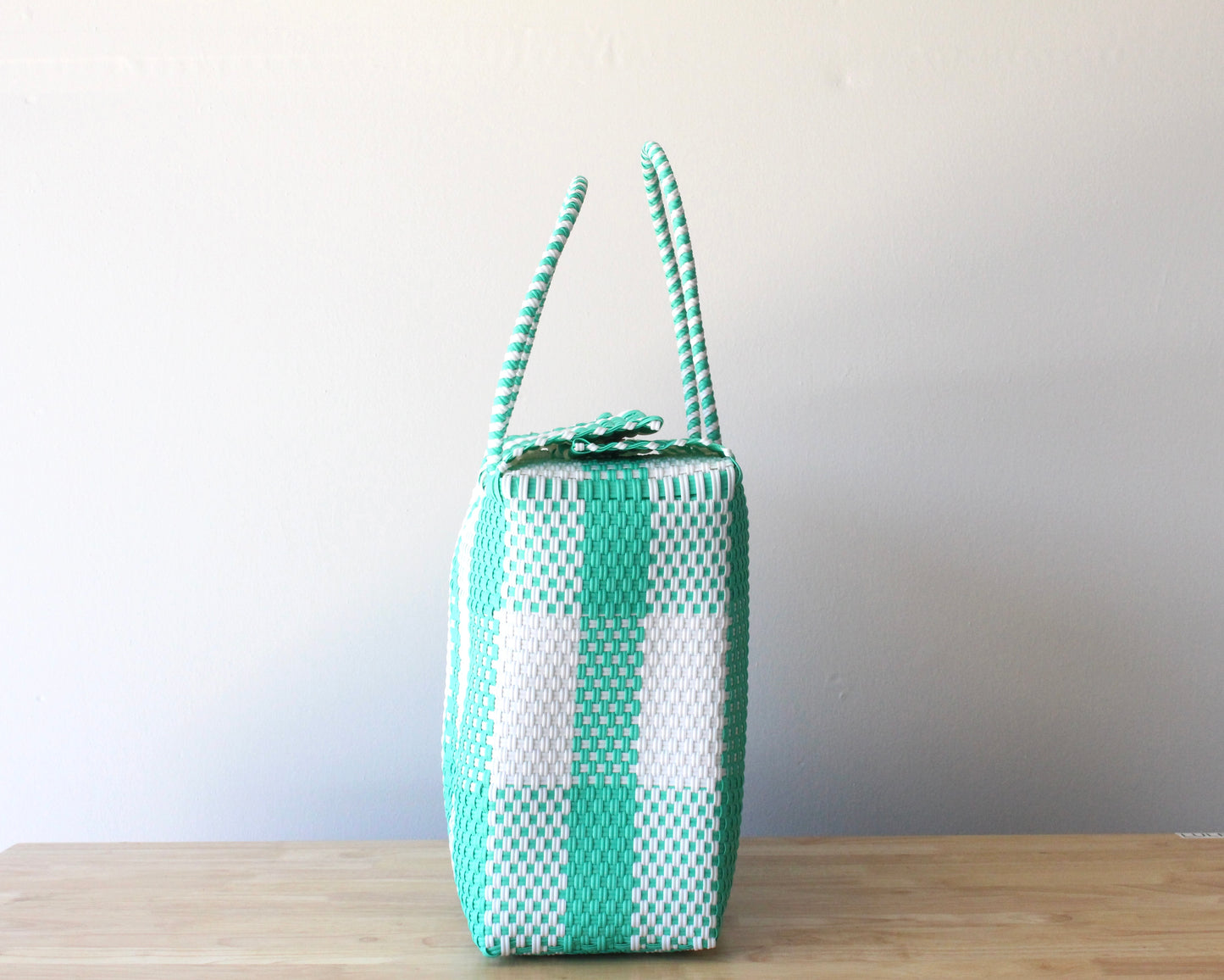 Aqua Plaid Artisan Basket by MexiMexi