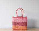 Medium handwoven Mexican handbag in pink, coral and yellow