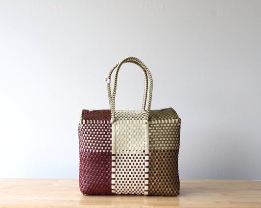 Burgundy, Beige & Gold Medium Handbag by MexiMexi