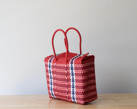 Red, Navy Blue, & White Medium Handbag by MexiMexi