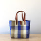 MexiMexi Royal Blue Checkered Bag – Handmade Tote with Leather Handles