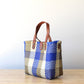 MexiMexi Royal Blue Checkered Bag – Handmade Tote with Leather Handles