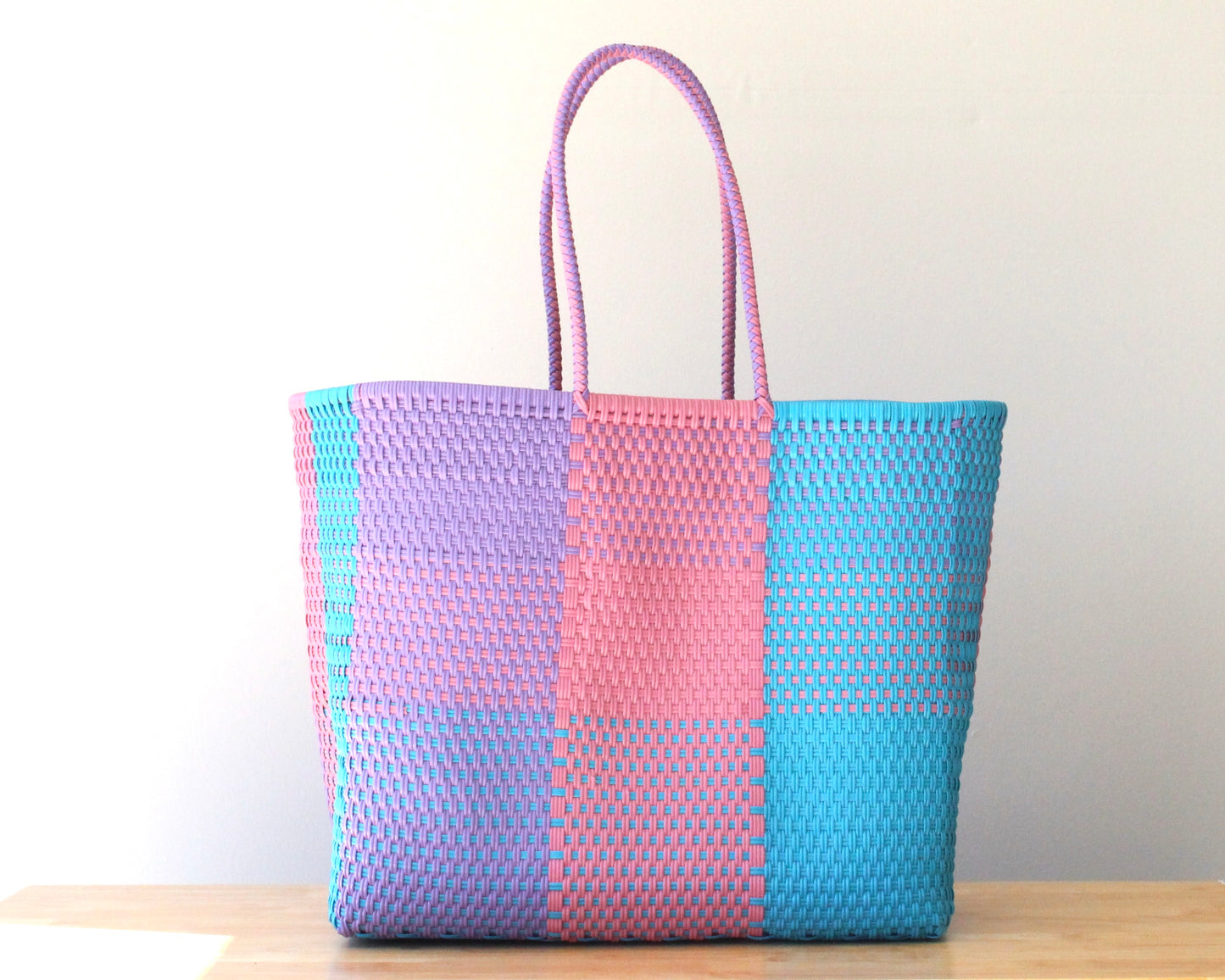 Pastel Checkerboard Large Tote Woven Bag