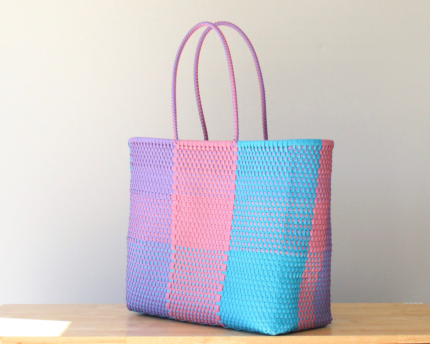 Pastel Checkerboard Large Tote Woven Bag