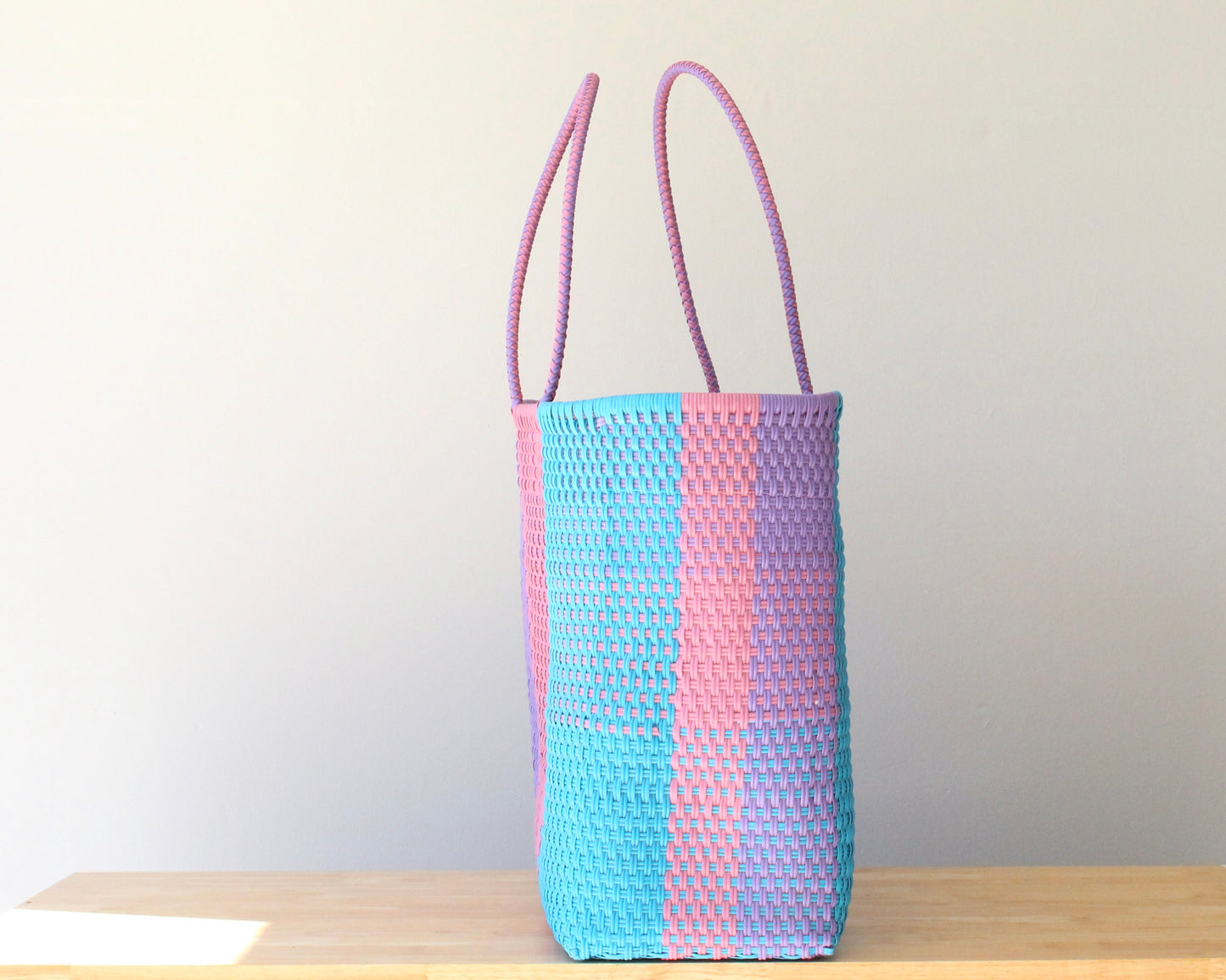 Pastel Checkerboard Large Tote Woven Bag