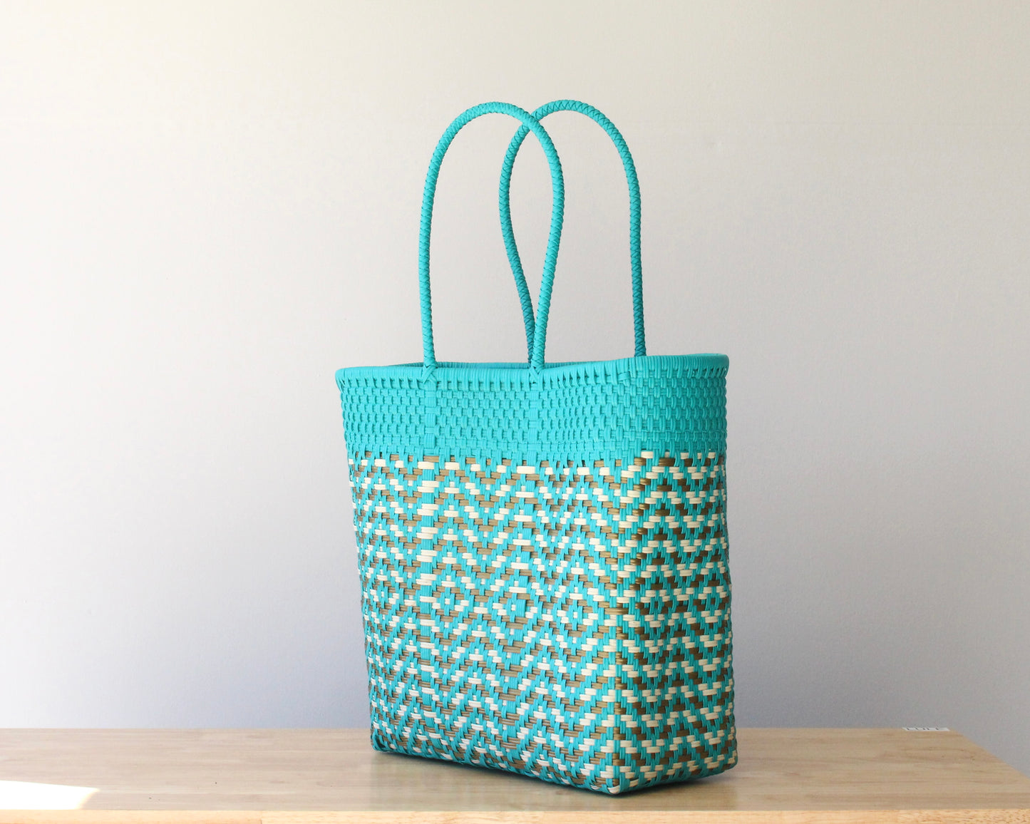 Aqua & Gold Woven Tote Bag by MexiMexi