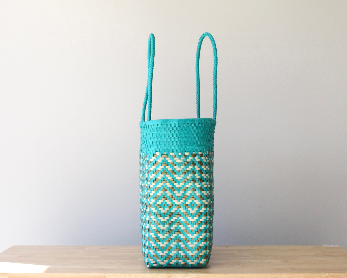 Aqua & Gold Woven Tote Bag by MexiMexi