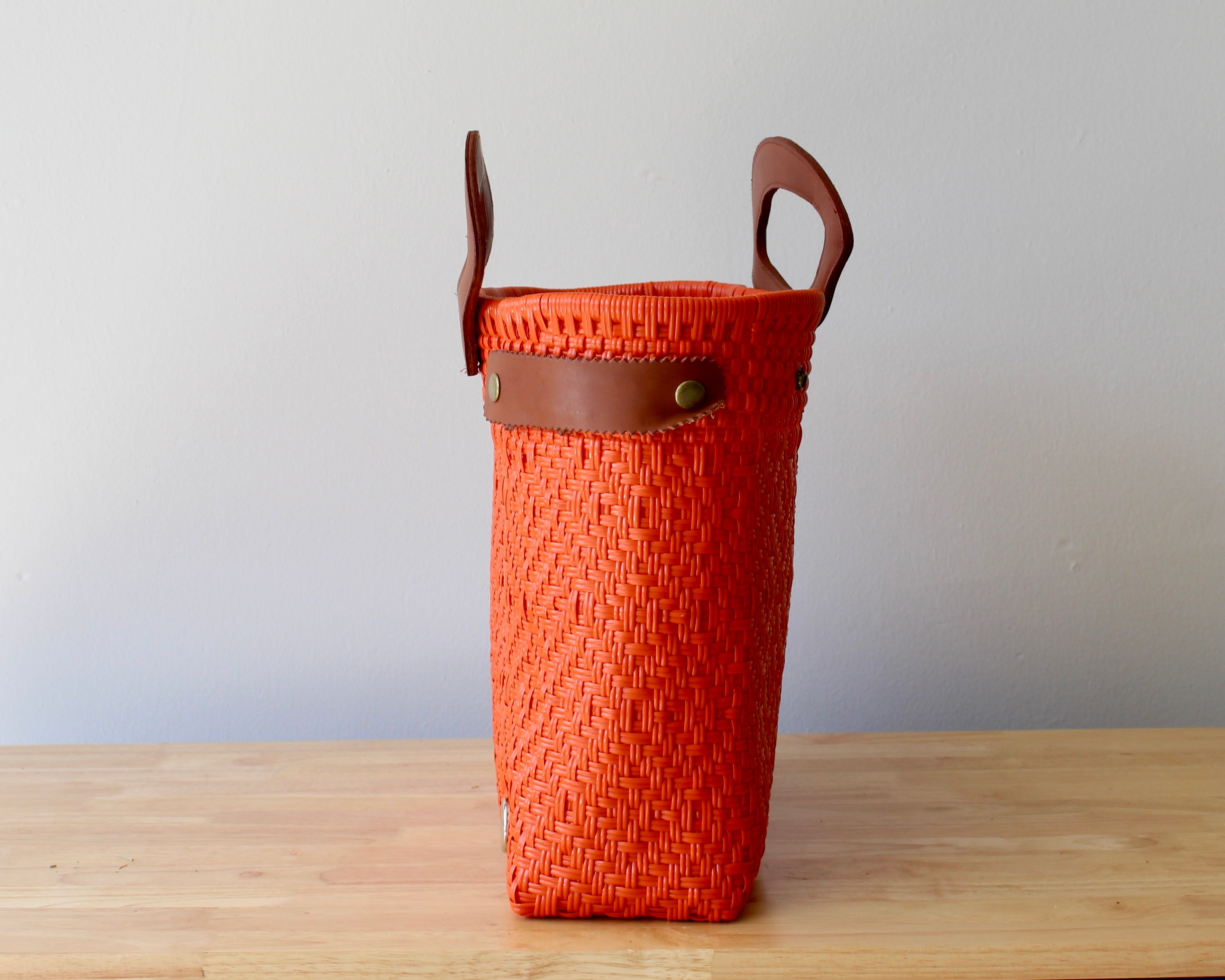 Handmade Mexican tote bag in bold orange color