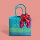 Turquoise MexiMexi Handbag with Red Flowers Furoshiki