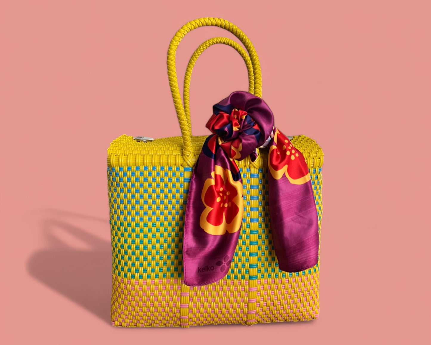 Yellow MexiMexi Handbag with Red Flowers Furoshiki