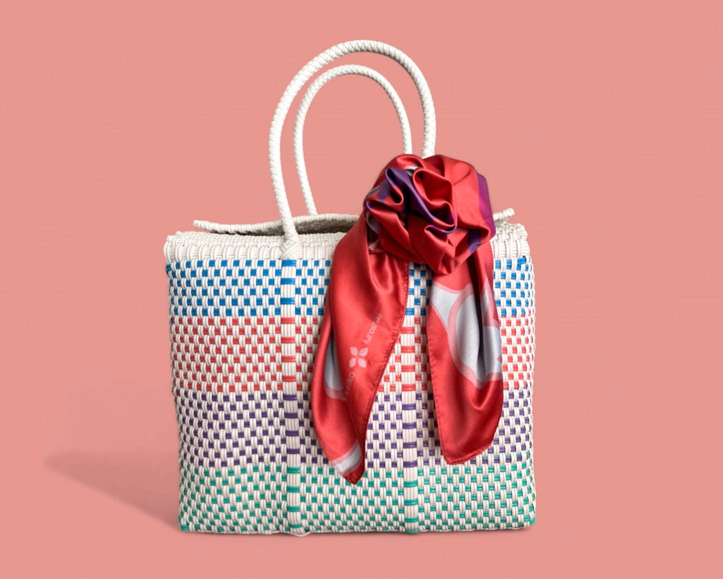 White MexiMexi Handbag with Pastel Tulips Furoshiki