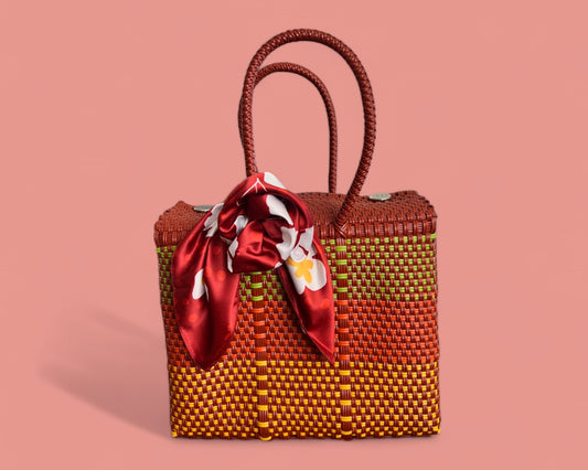 Terracotta MexiMexi Handbag with White Camellia Furoshiki