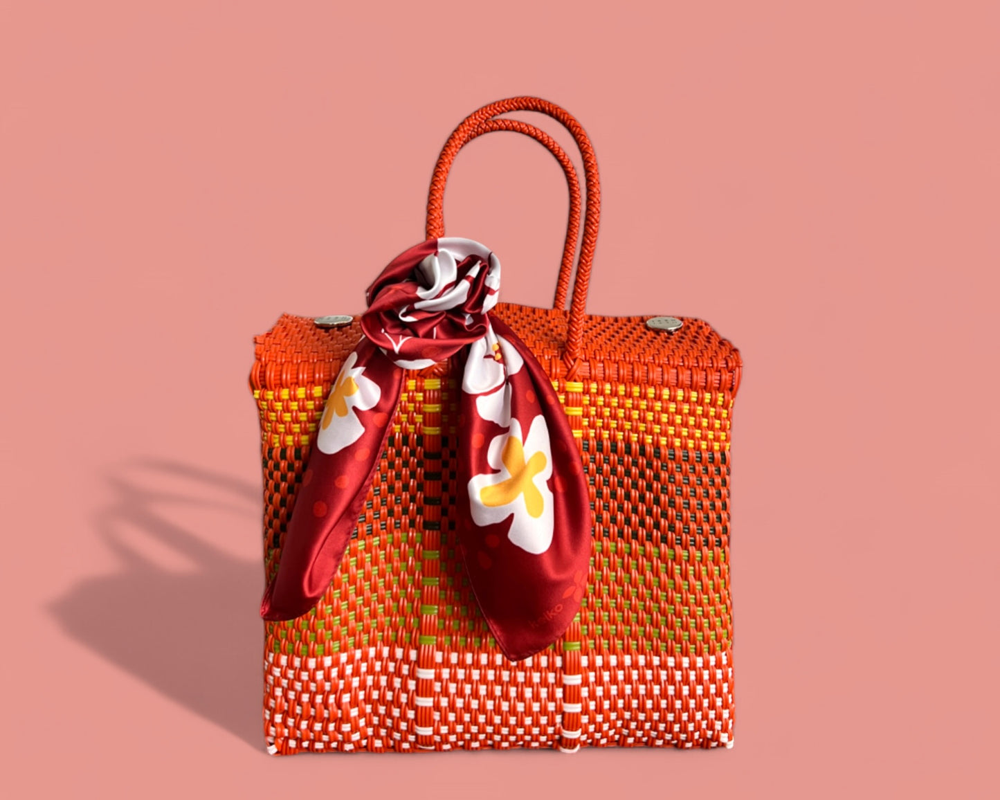 Orange MexiMexi Handbag with White Camellia Furoshiki