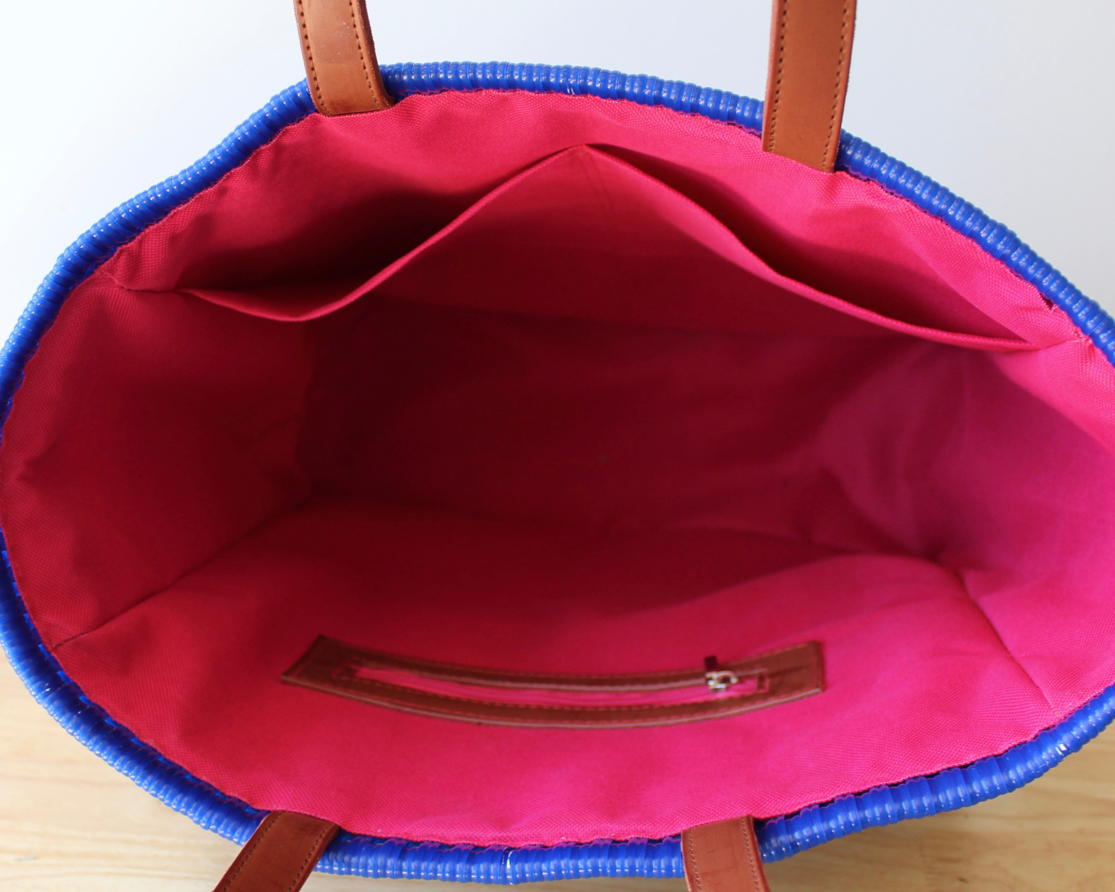 Mexican pink interior lining with zip pocket — Alma Rosa, Cobalt — MexiMexi