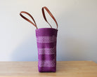 urple and white handwoven Mexican tote bag — side view showing woven texture — Alma Rosa, Violet — MexiMexi