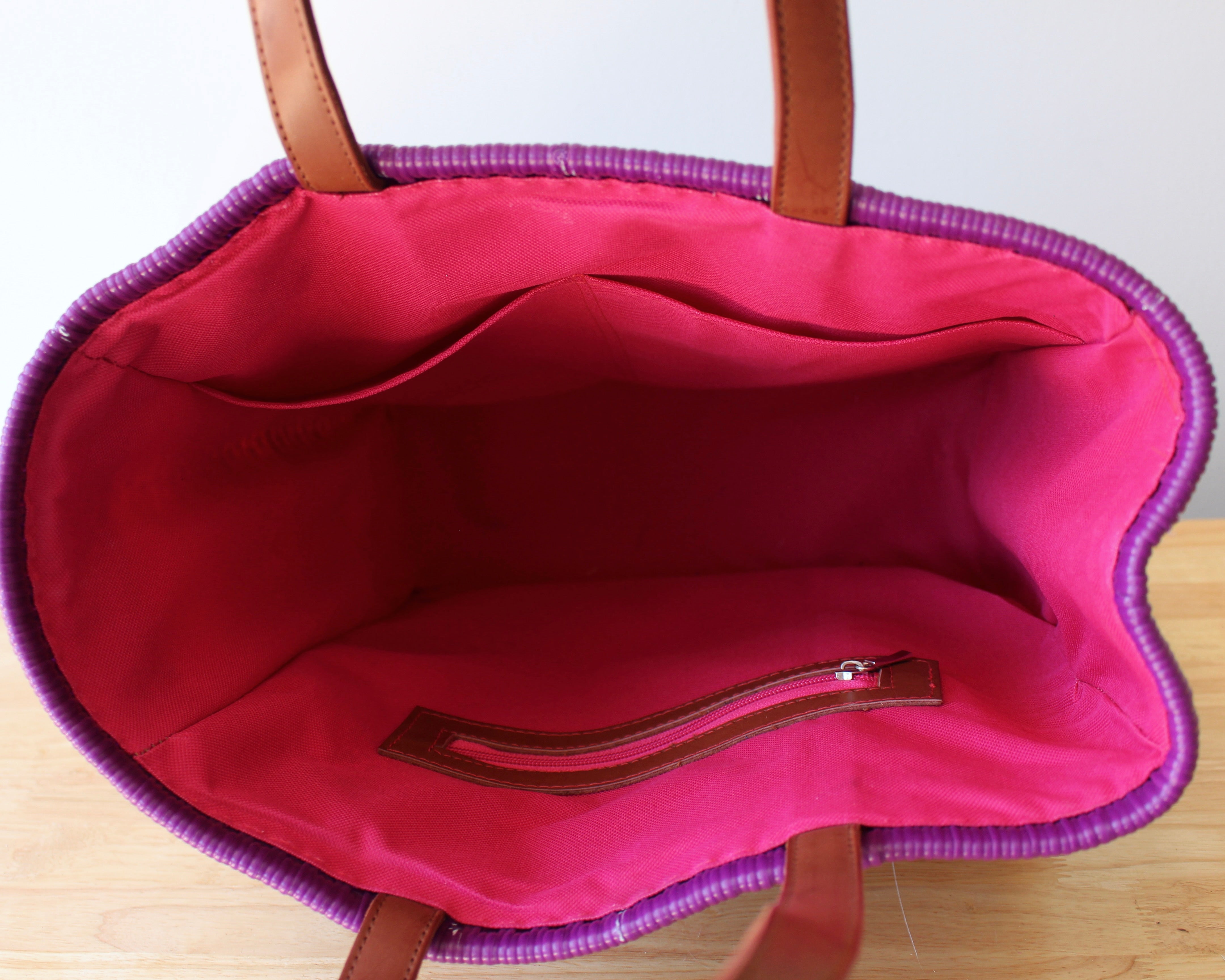 Mexican pink interior lining with zip pocket — Alma Rosa, Violet — MexiMexi