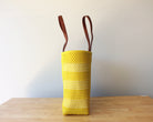 Yellow and white handwoven Mexican tote bag — side view showing woven texture — Alma Rosa, Sunshine — MexiMexi