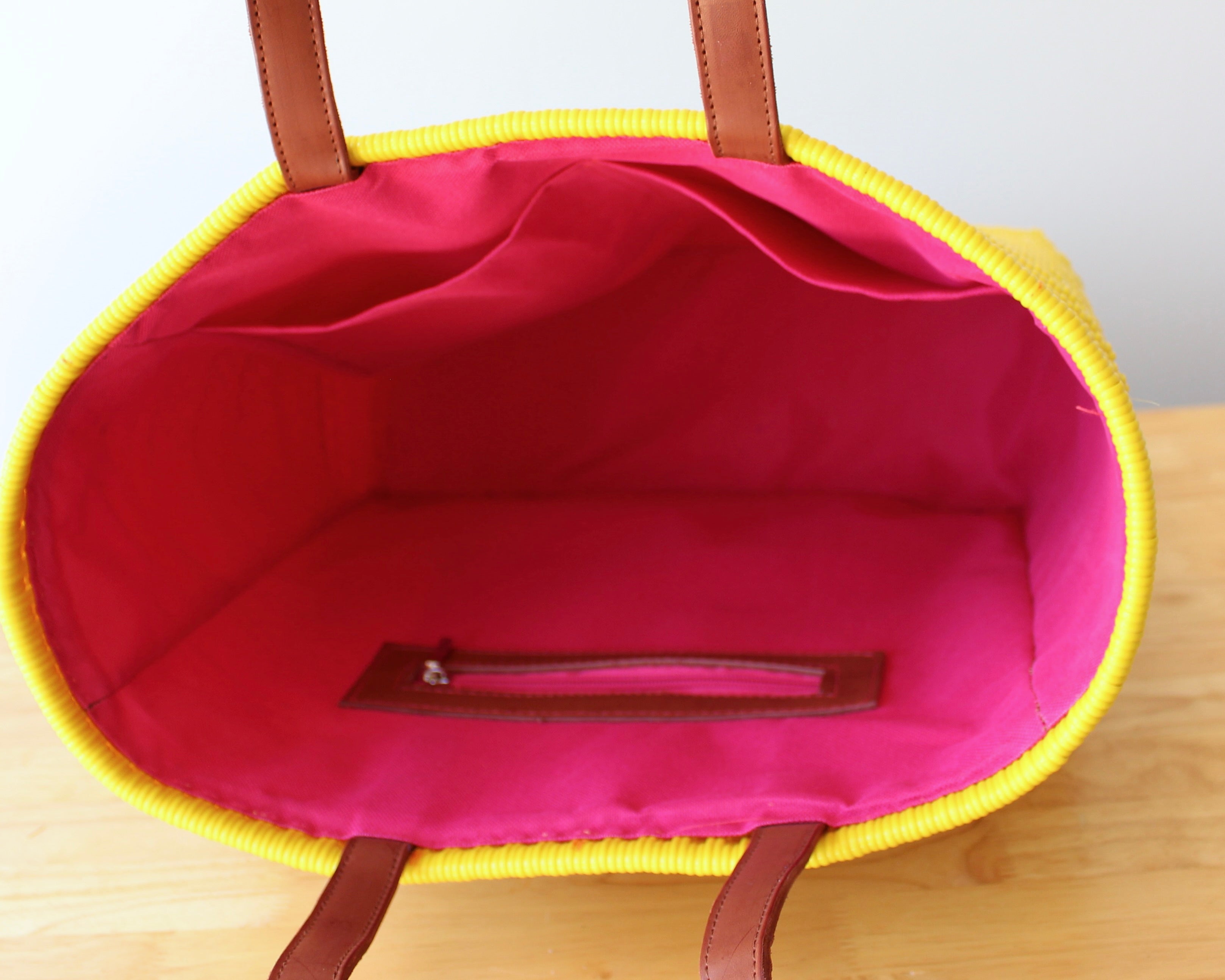 Mexican pink interior lining with zip pocket — Alma Rosa, Sunshine — MexiMexi
