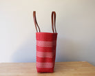 Red and white handwoven Mexican tote bag — side view showing woven texture — Alma Rosa, Scarlet — MexiMexi