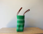 Kelly green and white handwoven Mexican tote bag — side view showing woven texture — Alma Rosa, Jade — MexiMexi