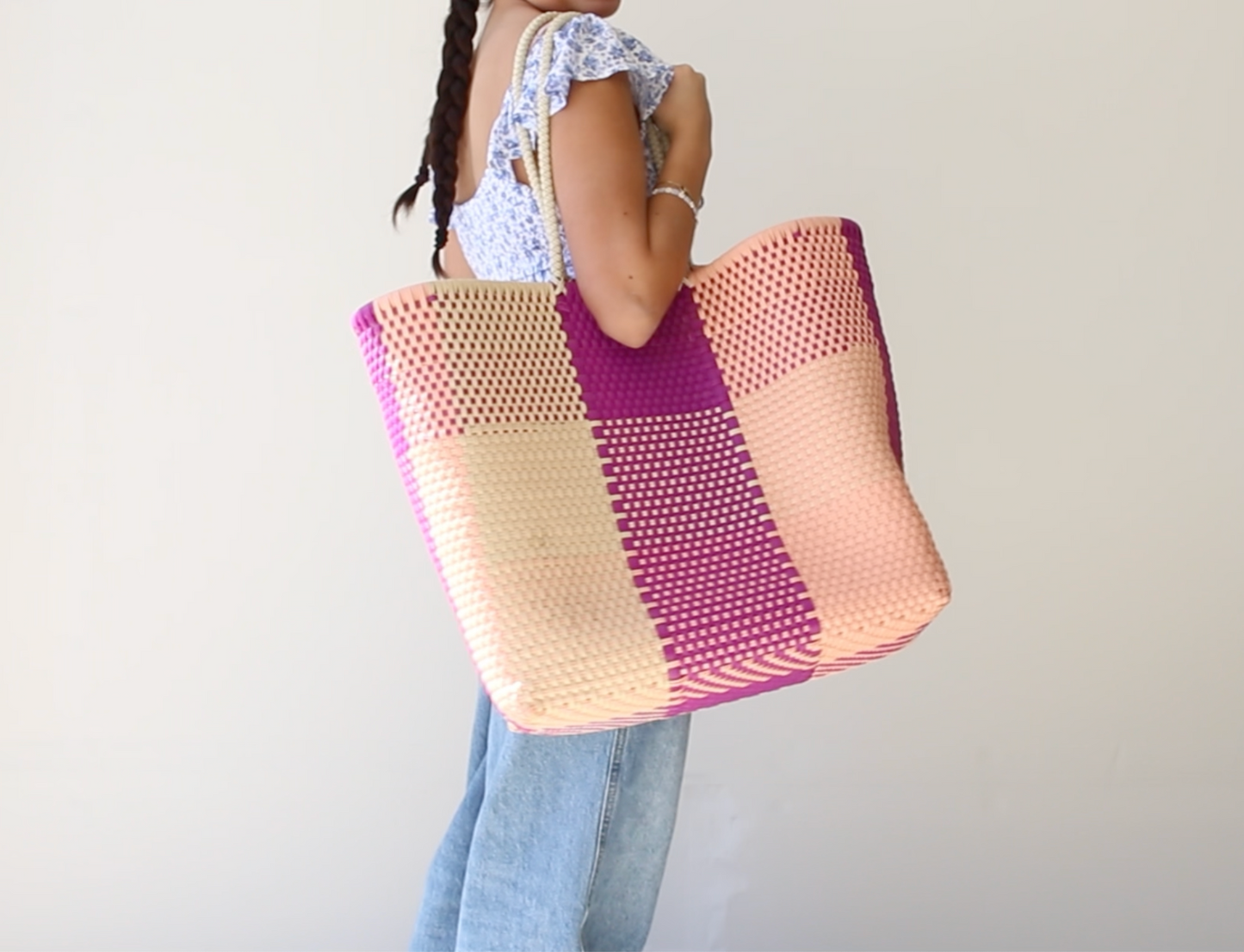 Purple Peach - Extra Large Checkered MexiMexi Tote