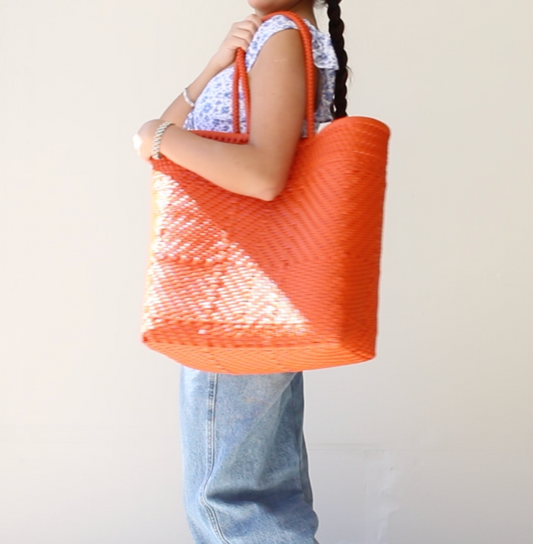 Orange Woven Artisan Tote Bag