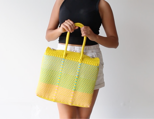 MexiMexi Handbag – Yellow & Blue Woven Tote – Handmade in Mexico