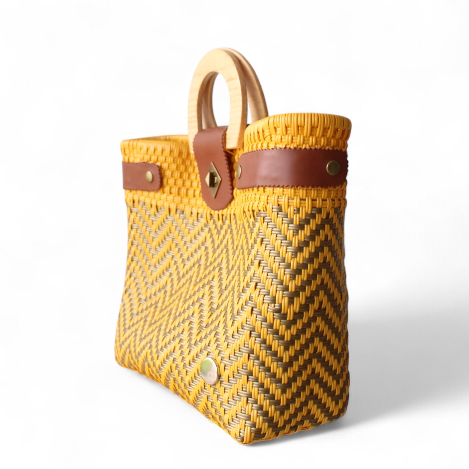 One-of-a-kind Mexican handbag, woven tote with leather details – 14x14x4 inches