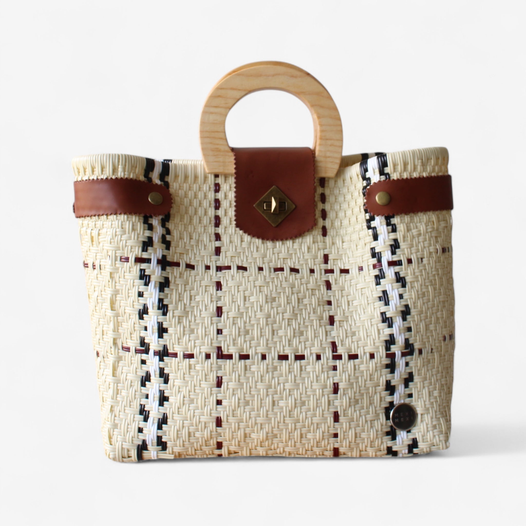 Handwoven Mexican Tote Bag with Wood Handles | MexiMexi Handwoven Mexican Tote Bag with Wood Handles | MexiMexi
