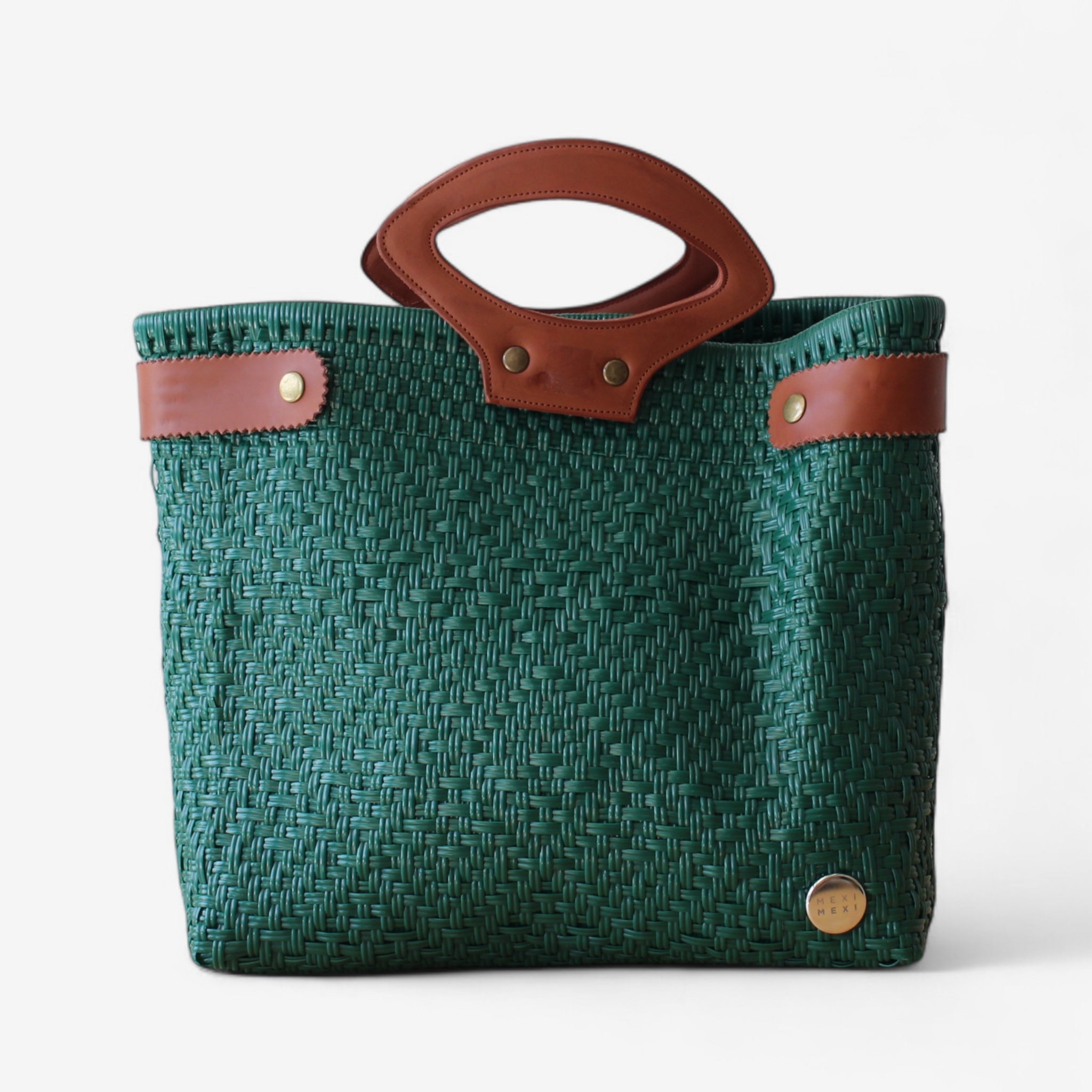 Emerald Green Handmade Tote Bag with Leather Handles | MexiMexi