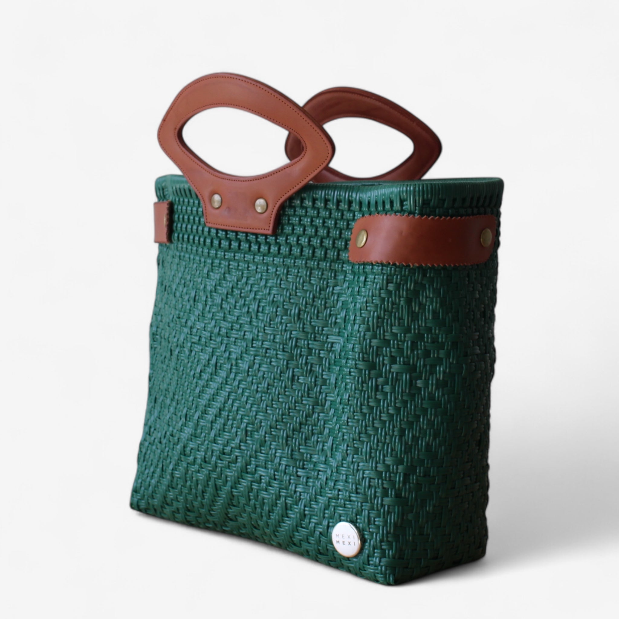 Mexican handmade emerald tote bag with unique woven pattern