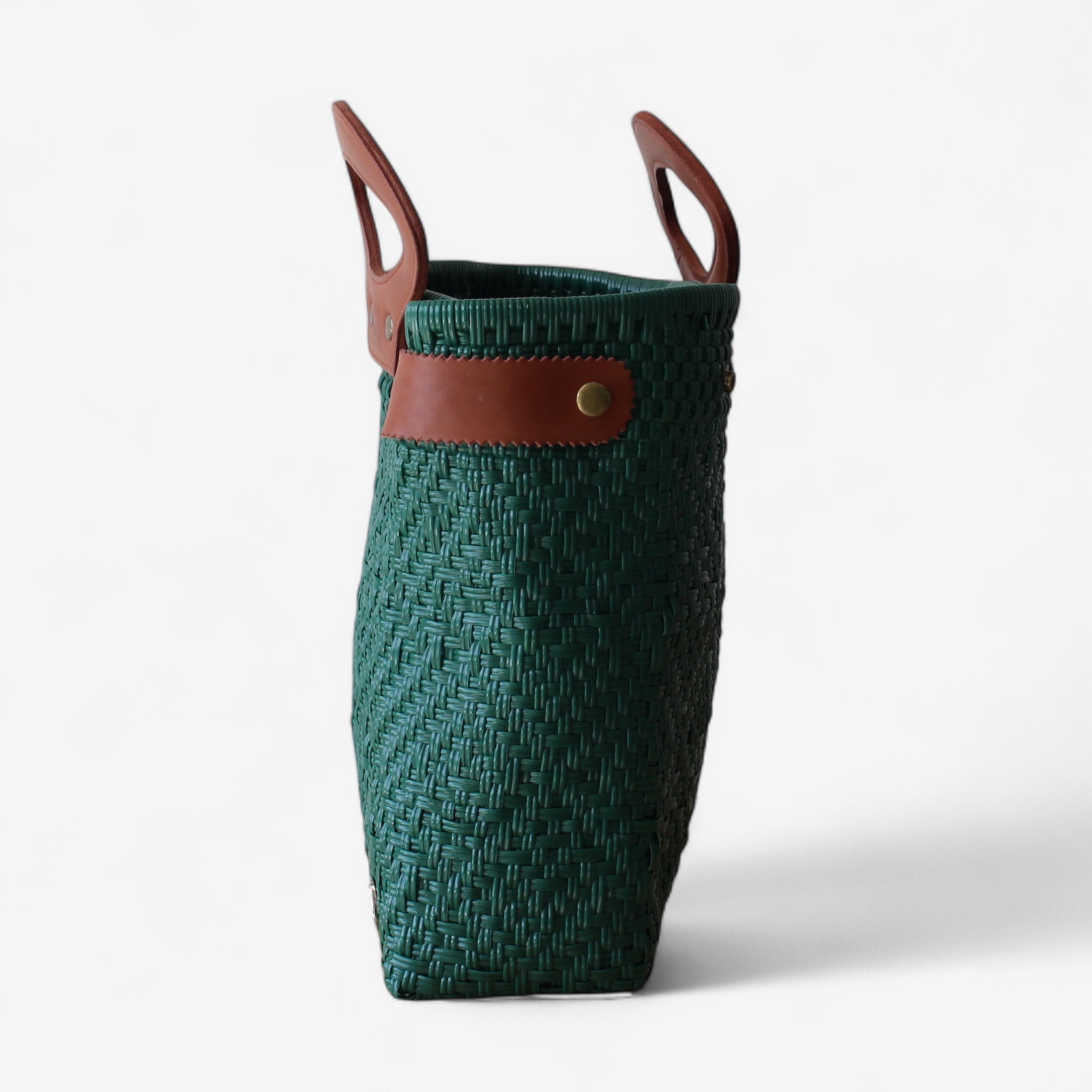 high quality handmade woven tote travel shopping bag Emerald Green Handmade Tote Bag with Leather Handles