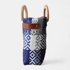 Handmade Mexican tote with geometric diamond pattern and leather details