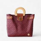 Maroon handwoven tote bag with leather accents and wood handles – MexiMexi