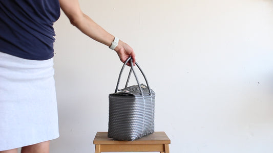 MexiMexi Silver Mexican Handbag - Woven Plastic Bag made in Mexico.