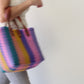 MexiMexi Colorful Artisan Purse – Handmade in Mexico – Recycled Plastic & Leather – Teal, Peach, Yellow, Lilac
