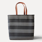 Black and white handwoven Mexican tote bag — front view — Alma Rosa, Onyx — MexiMexi