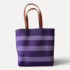 Lavender and white handwoven Mexican tote bag — front view — Alma Rosa, Lavender — MexiMexi