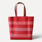Red and white handwoven Mexican tote bag — front view — Alma Rosa, Scarlet — MexiMexi