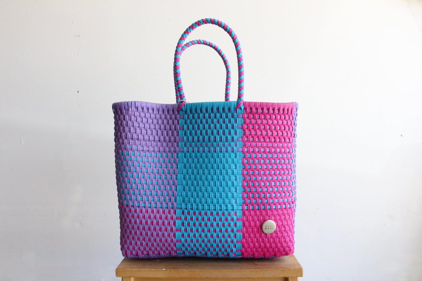 Pink, Purple & Blue Handwoven Tote bag by MexiMexi