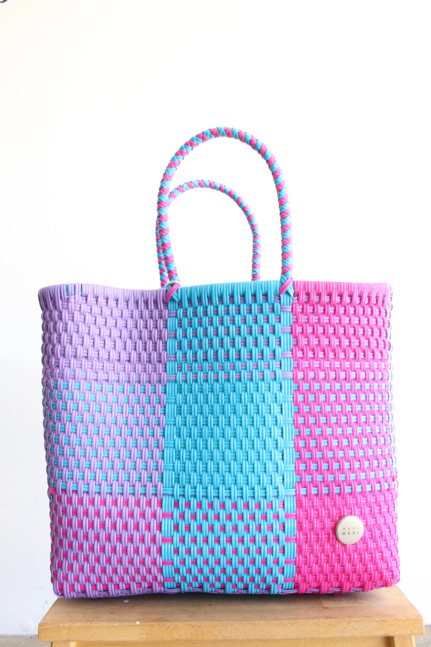 Pink, Purple & Blue Handwoven Tote bag by MexiMexi