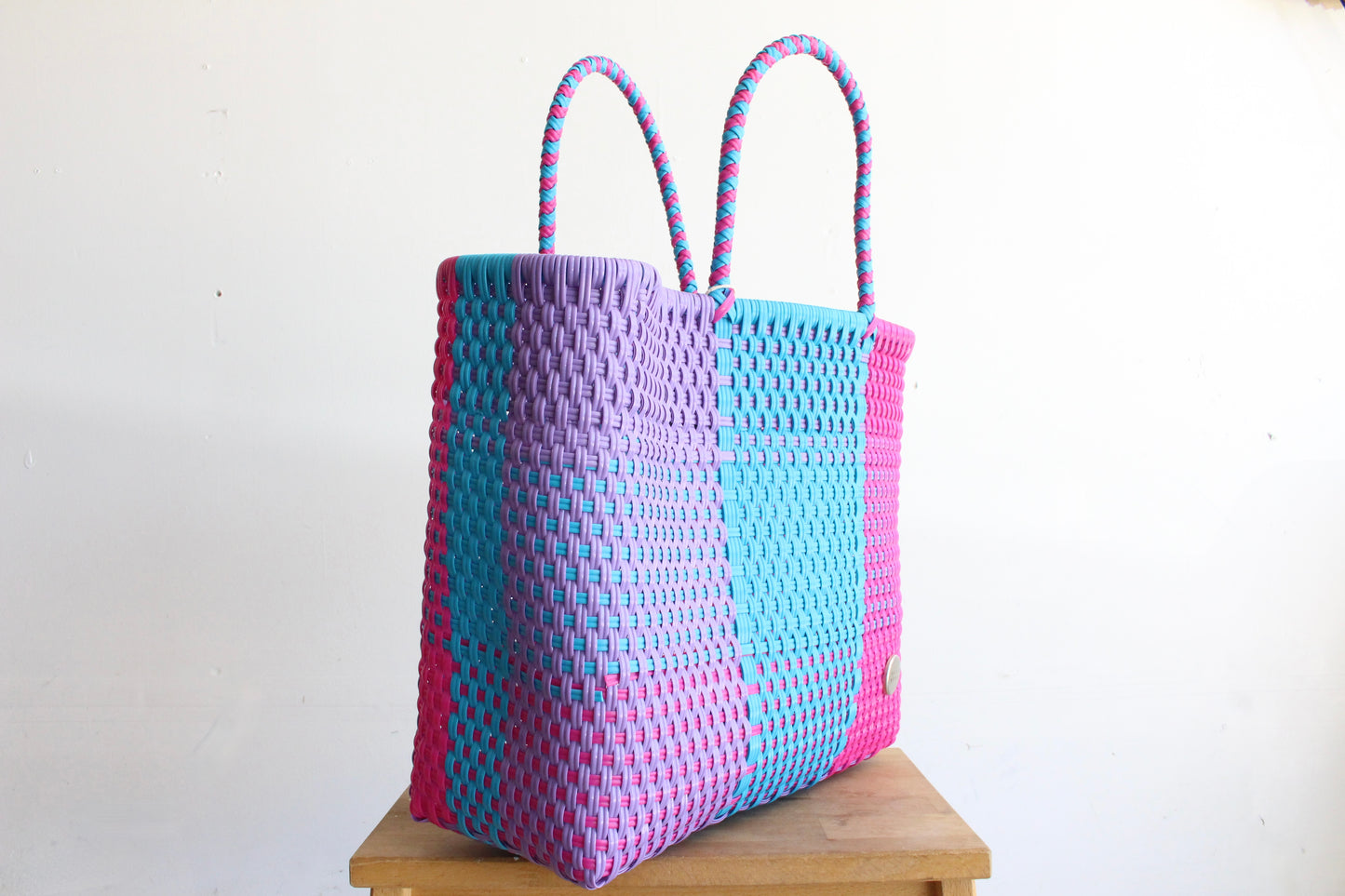 Pink, Purple & Blue Handwoven Tote bag by MexiMexi