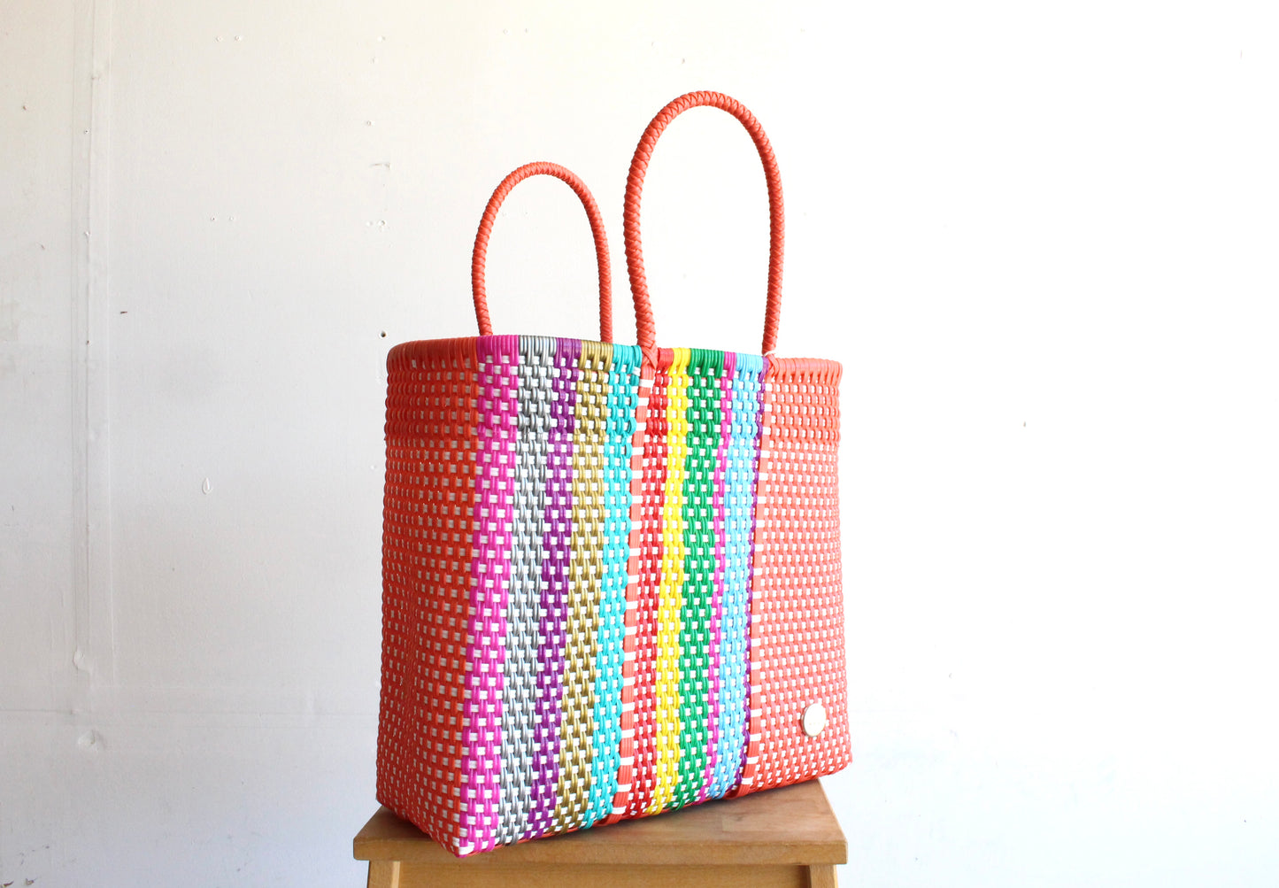 Coral with colors Handwoven Mexican Tote bag by MexiMexi