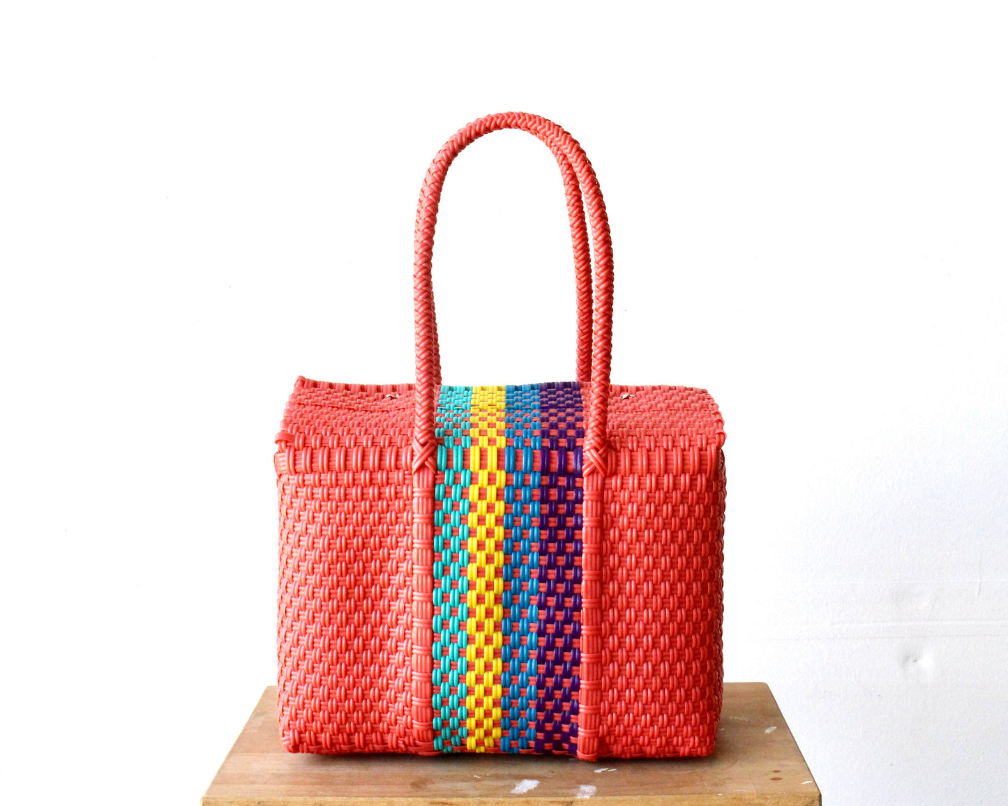 Coral & Colors Mexican Bag, Handwoven Mexican Handbag, Oaxaca Tote, Mexican Plastic Bag, Mexican Basket,Mexican Art, MexiMexi,Picnic Basket