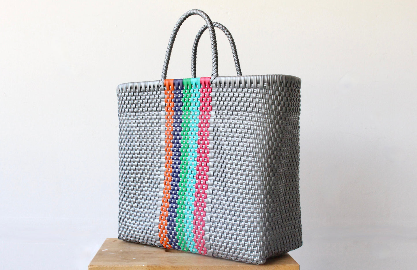 Gray and colors Handwoven Tote bag, Picnic Basket, Beach Bag, Getaway Bag, Picnic Bag, Weekend Bag, Travel Bag, Mexican Gift, Mexican Bag,